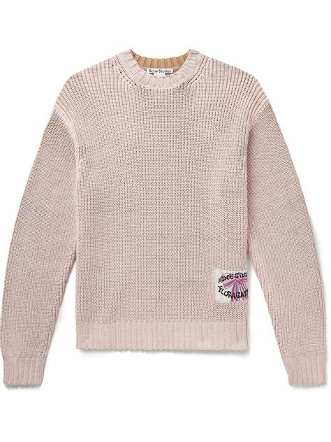 Acne Studios Kype Logo Appliquéd Ribbed Wool Blend Sweater Pink