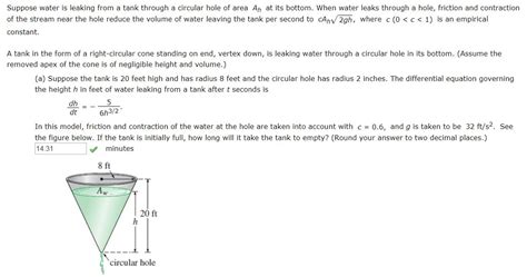 Solved Suppose Water Is Leaking From A Tank Through A Chegg