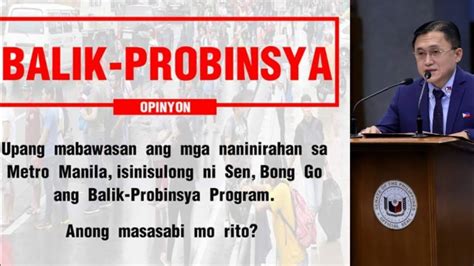 Sen Bong Go Proposed Balik Probinsya Program Ikaw Kabayan Pabor Kaba