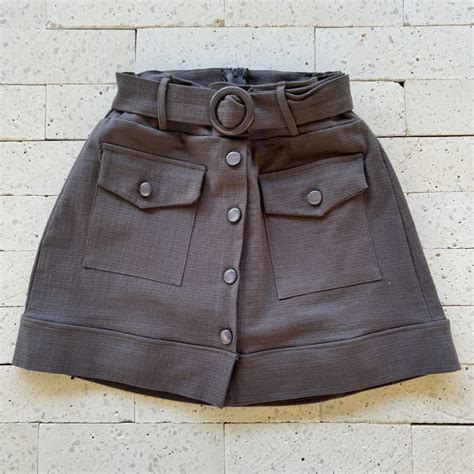 Short Saia Linho Trabalhado Es E Cinto Luxo Cinza Dondoca Moda Feminina