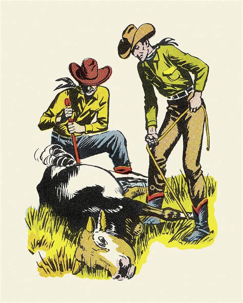 Cowboys Branding A Steer Drawing By Csa Images Fine Art America