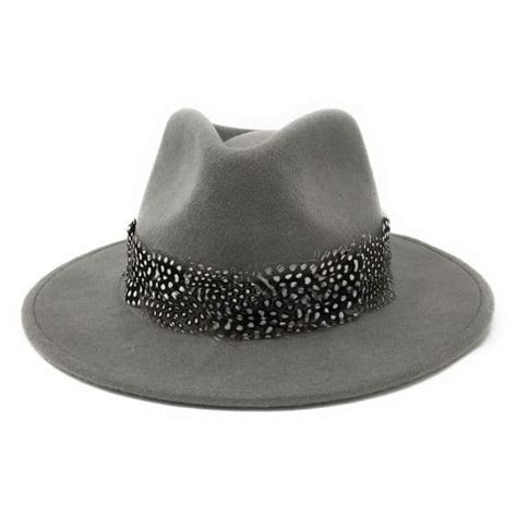 Womens Wool Grey Fedora Hat With Country Feather Wrap Trim Charingworth