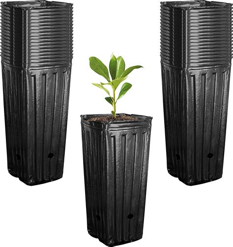 Runnico 50pcs Plastic Deep Plant Nursery Pots 9 44”tall Tree Pots Black Deep