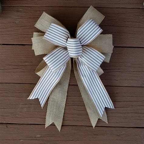 White stripe wreath bow striped ribbon bow burlap bow 12 | Etsy