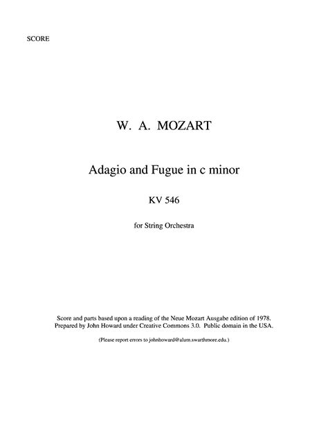 Adagio And Fugue In C Minor K 546 Mozart Wolfgang Amadeus IMSLP