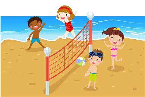 Beach Scene With Volleyball Stock Illustration Illustration Of Child