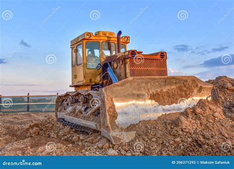 Dozer Working At Construction Site Bulldozer For Land Clearing