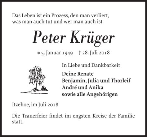 Traueranzeigen Von Peter Kr Ger Sh Z Trauer