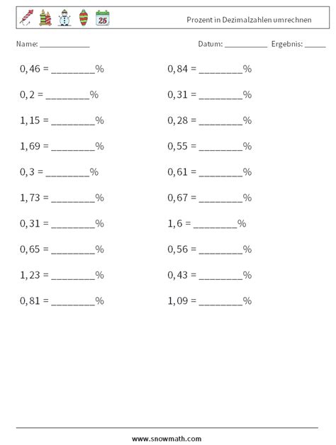 Prozent In Dezimalzahlen Umrechnen Mathe Arbeitsbl Tter Mathe