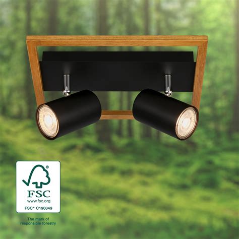 Downlight Frey Marco De Madera GU10 Negro 2 Luces Lampara Es