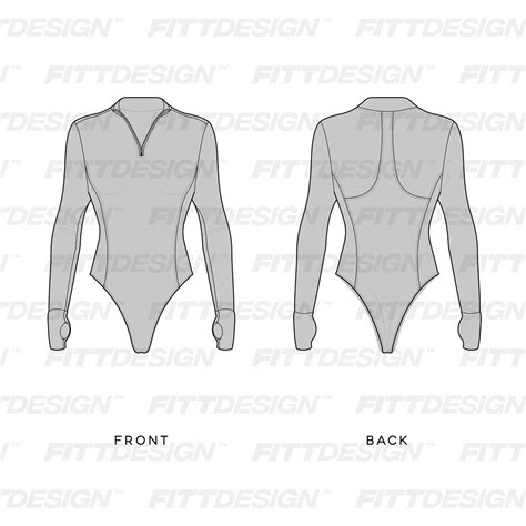 Ladies Cadet Collar Quarter Zip Bodysuit Techpacktemplate Fittdesign