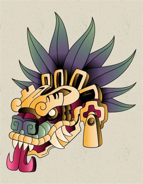 Premium Vector | Quetzalcoatl head tattoo art