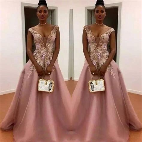 Dusty Pink A Line Prom Dresses South African Sheer Neck Flora Appliques