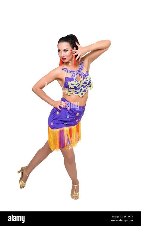 Beautiful Adult Brunette Dancer Oriental National Dances Isolated White Background Stock