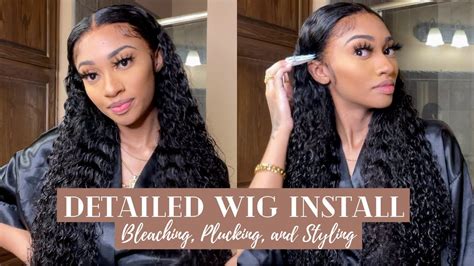 HOW TO PLUCK AND BLEACH FRONTAL DETAILED DEEP WAVE WIG INSTALL FT