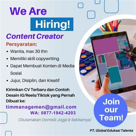 Lowongan Kerja Content Creator Di PT Global Edukasi LokerJogja ID