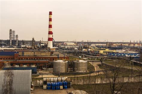 Large Industrial Area With Factory Buildings And Pipes Stock Image