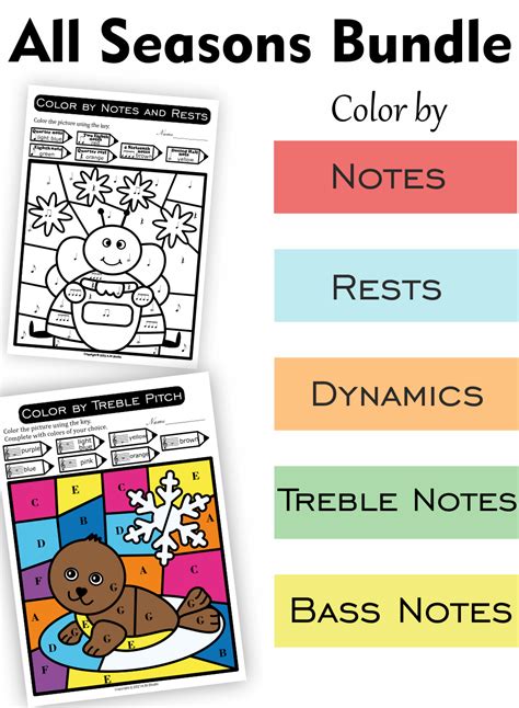 Music Color by Code Seasons Bundle | Color by Note Names, Dynamics, S…