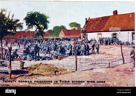 German Prisoners In Barbed Wire Cage Ww1 Stock Photo Alamy