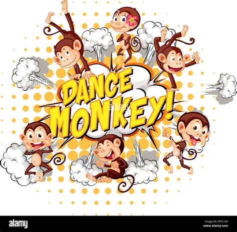 Dance Monkey In Speech Bubble With Many Monkeys Illustration Stock