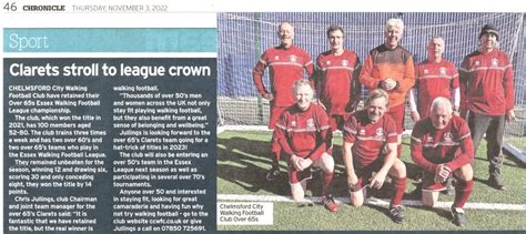 Chelmsford Walking Footballers Retain Their League Crown Chelmsford