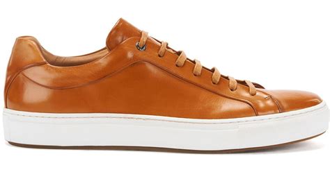 Lyst Boss Tennis Style Sneakers In Burnished Leather In Brown For Men