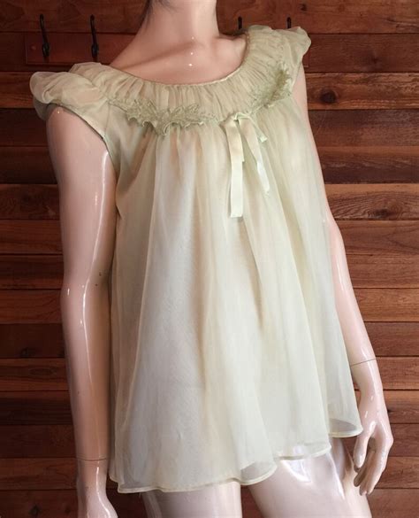 Vintage Lingerie 1960s TEXSHEEN Green Chiffon Size 34 Babydoll Etsy