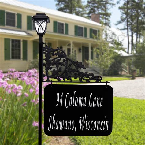 Address America Double Sided Reflective Oak Xl Address Sign With Led Solar Light On 47 Pole