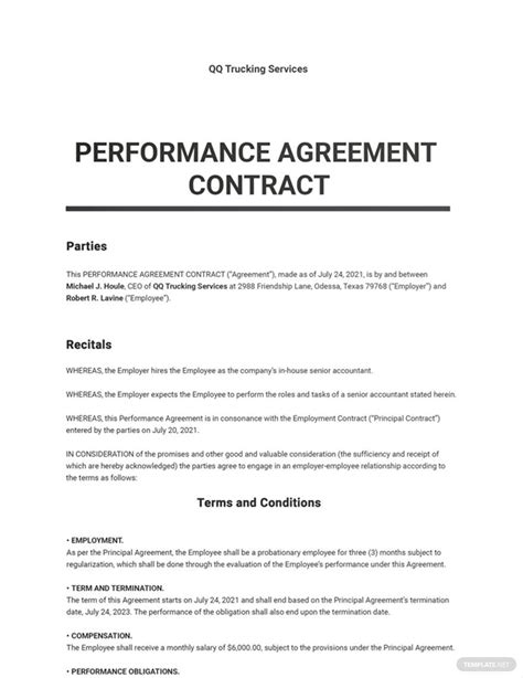 Performance Agreement Contract Template Google Docs Word Apple Hot