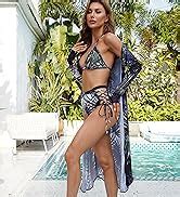 Amazon Viottiset Women S Printed Pieces High Waist Bikini Maxi Swimsuit Cover Up
