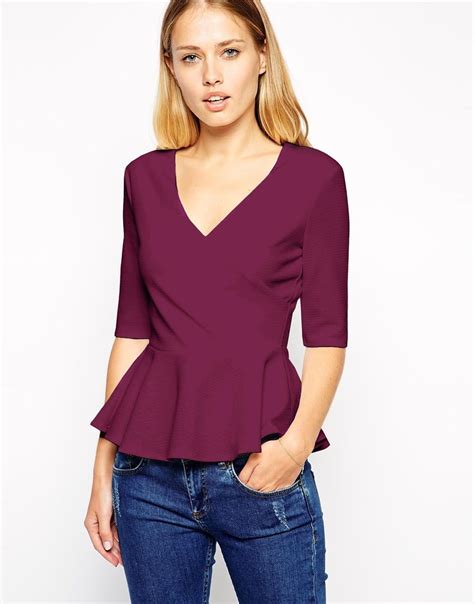 Asos Peplum Top With Wrap Front In Textured Fabric At Tops Peplum Top Beautiful Blouses