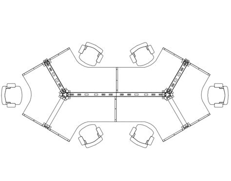 Office Desk With Multiple Chairs Top View Cad Block Design Dwg File