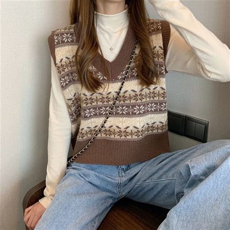 Mikiko Long Sleeve Mock Neck Top Nordic Pattern Sweater Vest YesStyle