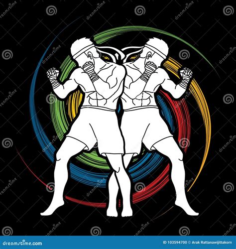 Muay Thai Thai Boxing Standing Ready To Fight Action Graphic Vector