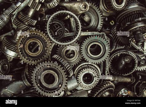 A Lot Of Broken Gears And Shafts In The Garbage Box Stock Photo Alamy