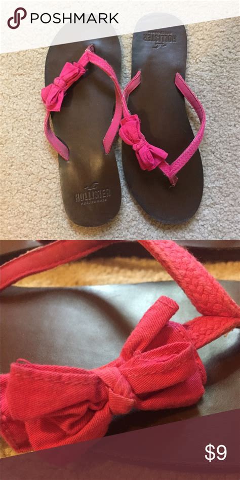 Hollister leather flip flops Pink bow | Leather flip flops, Leather ...