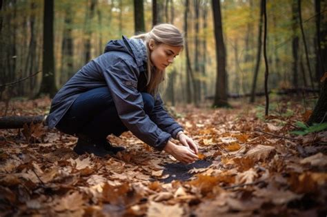 Premium AI Image | Shot of a young biologist looking at animal footprints in the forest