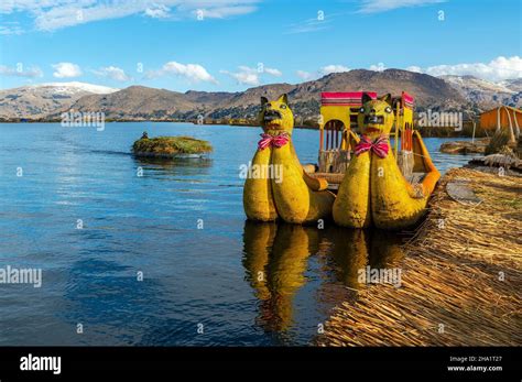 Totora Reed Boats By The Uros Indigenous Floating Islands With Reed