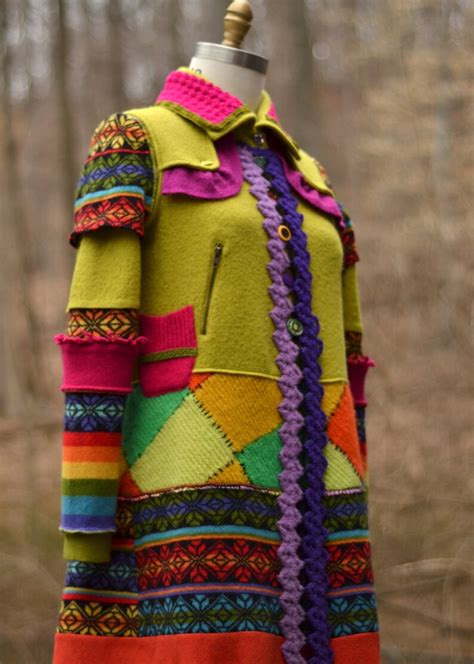 Reserved For Tracy Patchwork Color Block Boho Sweater Coat In Etsy