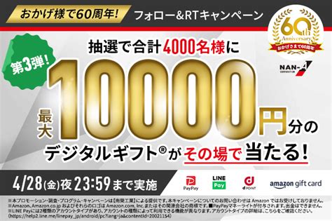 【その場で当たる・twitter懸賞】デジタルギフト最大1万円分を合計4000名様にプレゼント【〆切2023年04月28日】 南榮工業株式会社 Nan A