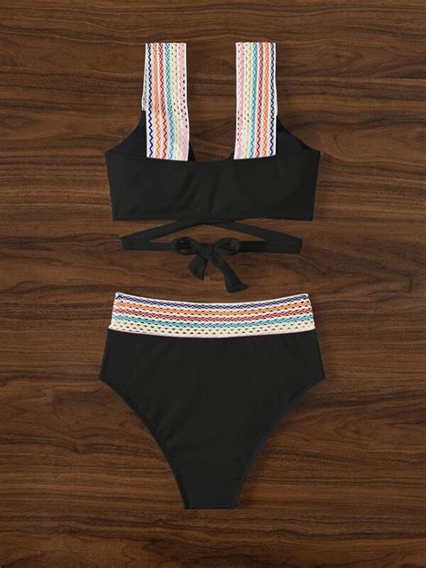 Shein Swim Bohofeel Conjunto De Bikini Con Patr N De Chevron Parte