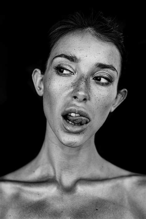 Monochrome Tongue Out Face Portrait Women Model Hd Phone