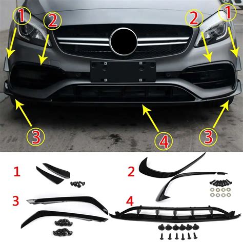 W176 Lip AMG Style Car Front Bumper Lip Spoiler Side Canards Body Kit