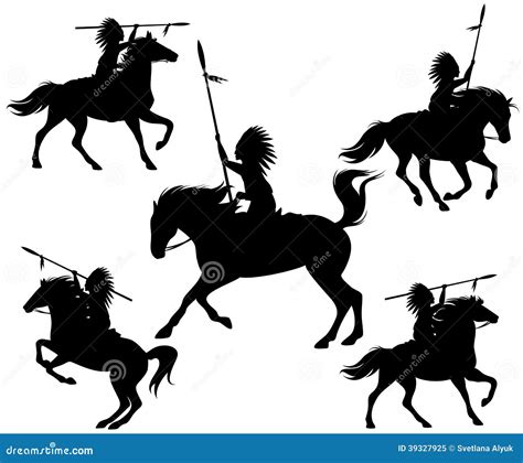 Silhouettes Of Native American Horse Riders Vector Illustration