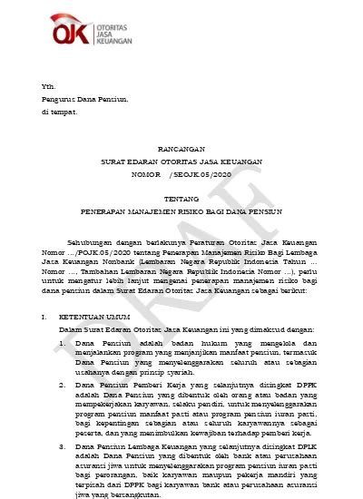 Rancangan Surat Edaran Otoritas Jasa Keuangan Nomor Seojk