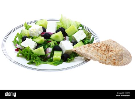 Greek Salad with Toasted Pitta Bread Stock Photo - Alamy