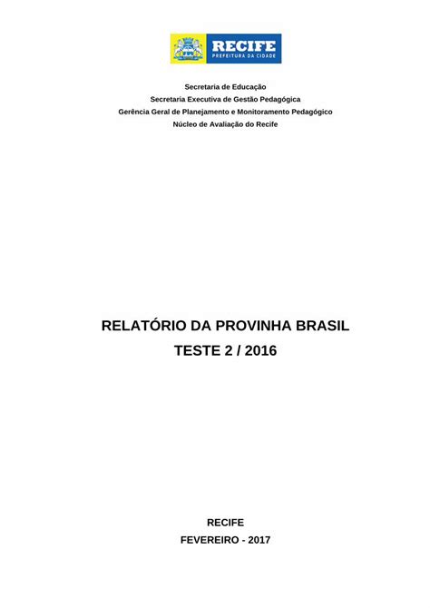 Pdf Relat Rio Da Provinha Brasil Teste Identificar As