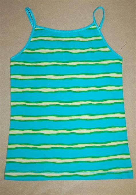 Girls Tank Top Aqua Turquoise Green Lime Stripe Thin Straps Size Xs S M