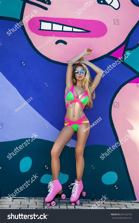 Sexy Girl Roller Skates Bikini Poses Stock Photo Shutterstock