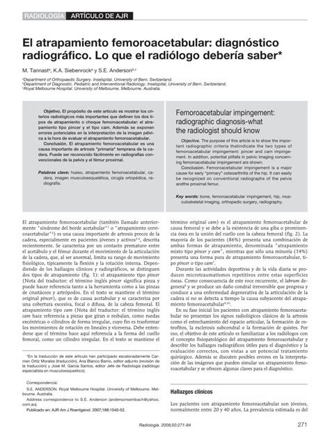 Pdf El Atrapamiento Femoroacetabular Diagn Stico Radiogr Fico Lo